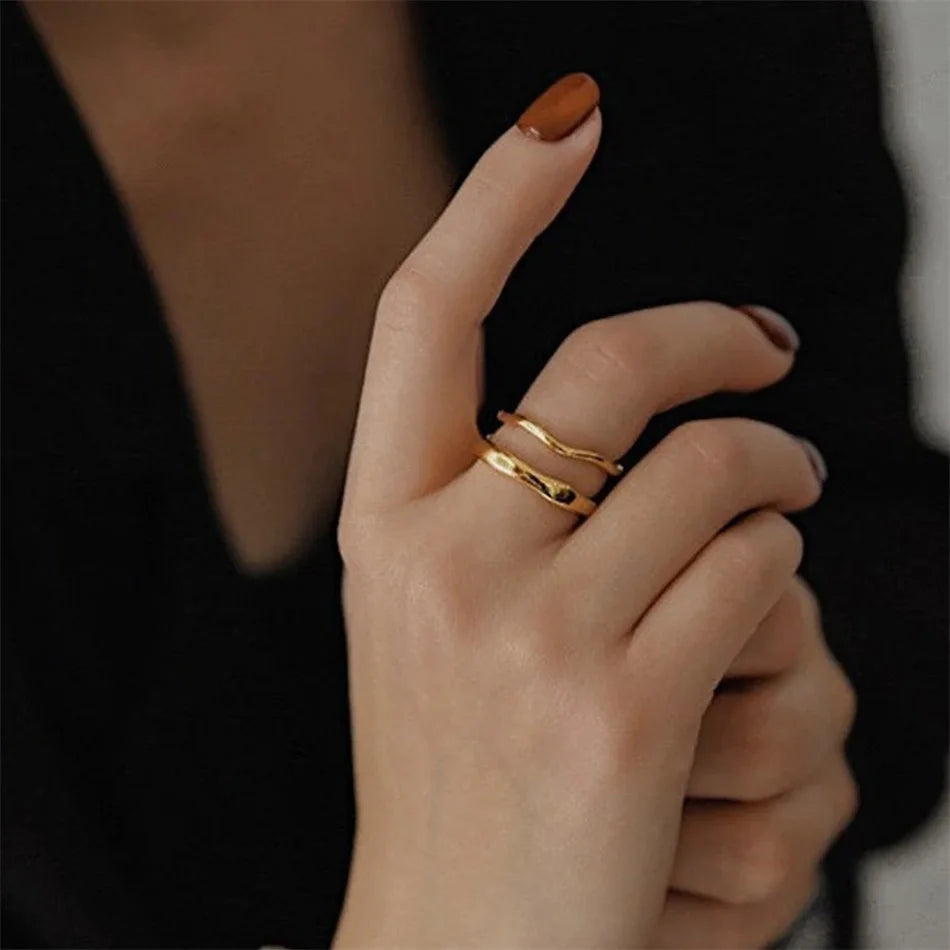 Stainless Steel Ring for Women Irregular Wave Rings Trendy Simple Geometric Handmade Couple Jewelry Wholesale Dropshipping