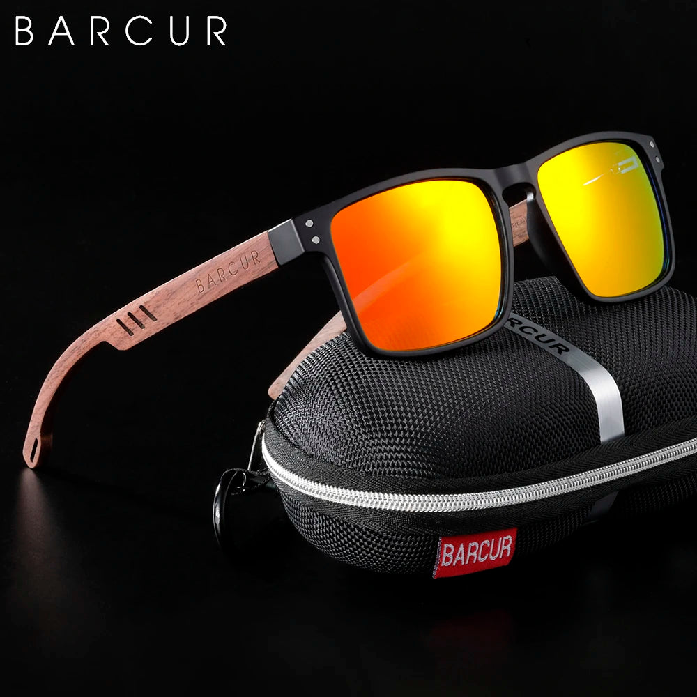 BARCUR Men's Sunglasses for Men Brand Designer Natural Walnut Wood Sun Glasses Women Polarized Eyewear UV400 Eyewear Oculos