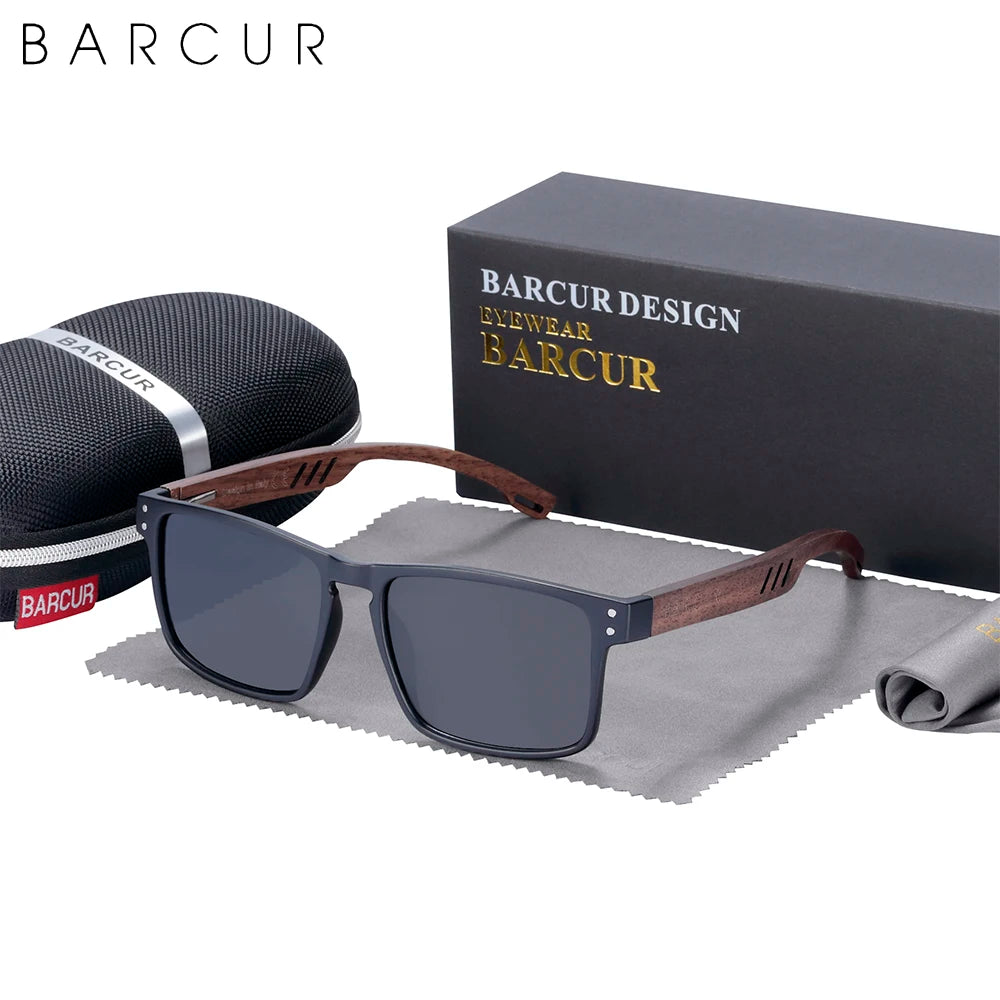 BARCUR Men's Sunglasses for Men Brand Designer Natural Walnut Wood Sun Glasses Women Polarized Eyewear UV400 Eyewear Oculos