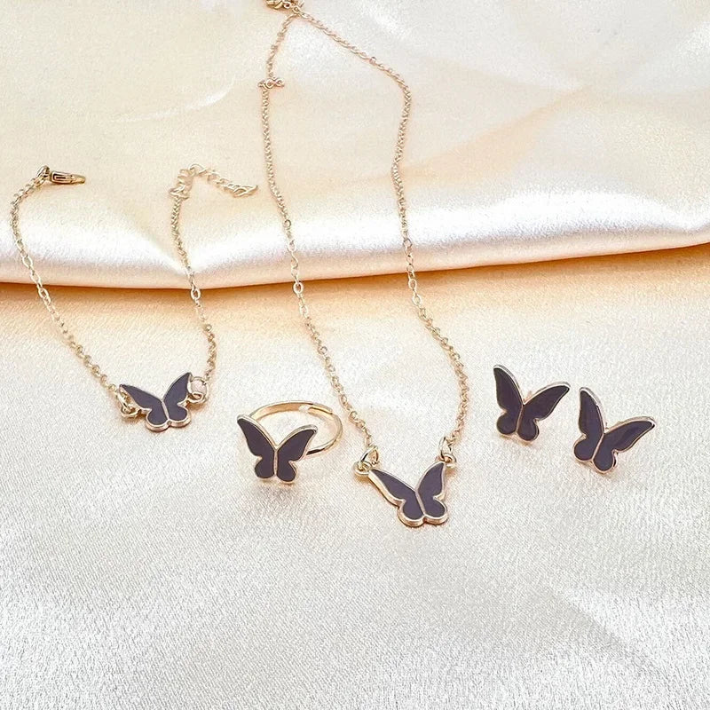 5Pcs/Set Fashion Butterfly Pendant Necklace Earrings Ring Bracelet Set For Women Engagement Wedding Jewelry Set Anniversary Gift