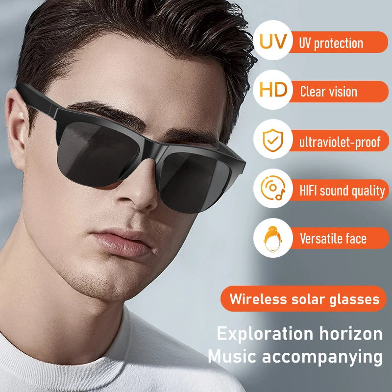 Smart Glasses Wireless Bluetooth Sunglasses Built-in Microphone Speakers Touch & Voice Assistant Compatible Glass for Men Women