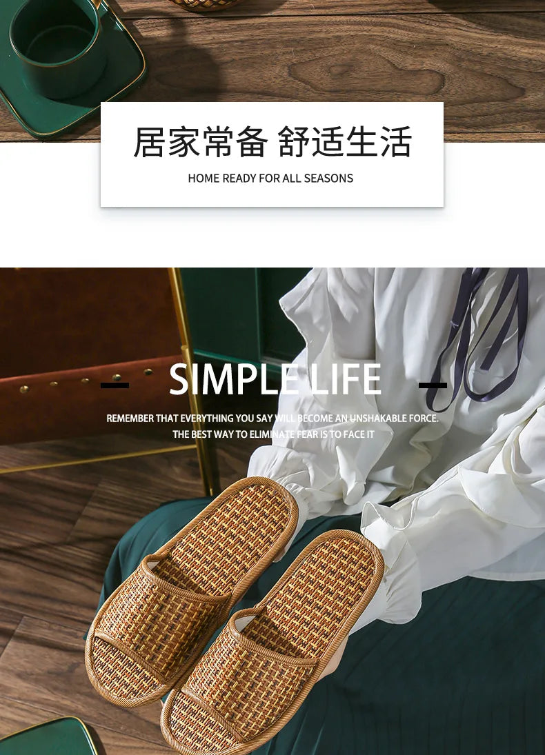 women and men Slippers non-slip home rattan grass indoor couple home men and women spring and summer bamboo woven sandals