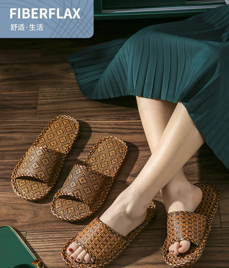 women and men Slippers non-slip home rattan grass indoor couple home men and women spring and summer bamboo woven sandals