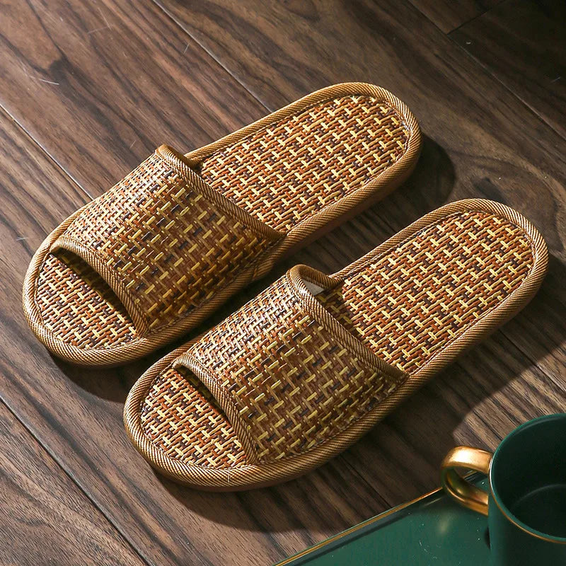 women and men Slippers non-slip home rattan grass indoor couple home men and women spring and summer bamboo woven sandals