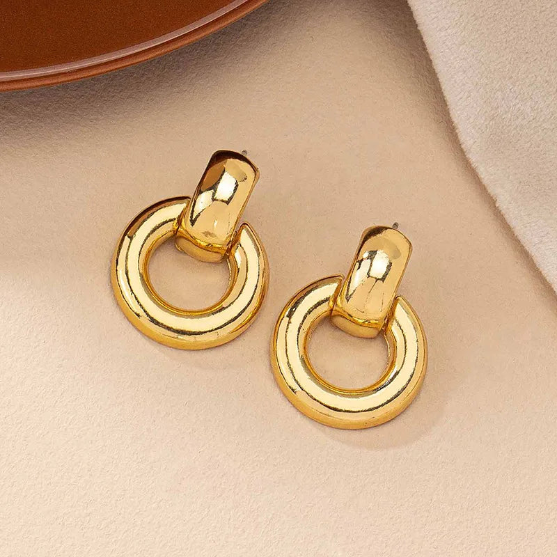 Fashion Round Double Ring Metal Stud Earrings For Women Men Gold Silver Geometric Retro Stud Earring Party Daily Jewelry