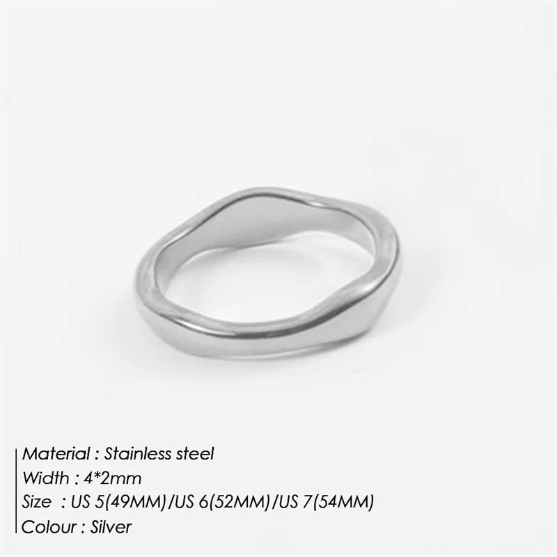 Stainless Steel Ring for Women Irregular Wave Rings Trendy Simple Geometric Handmade Couple Jewelry Wholesale Dropshipping