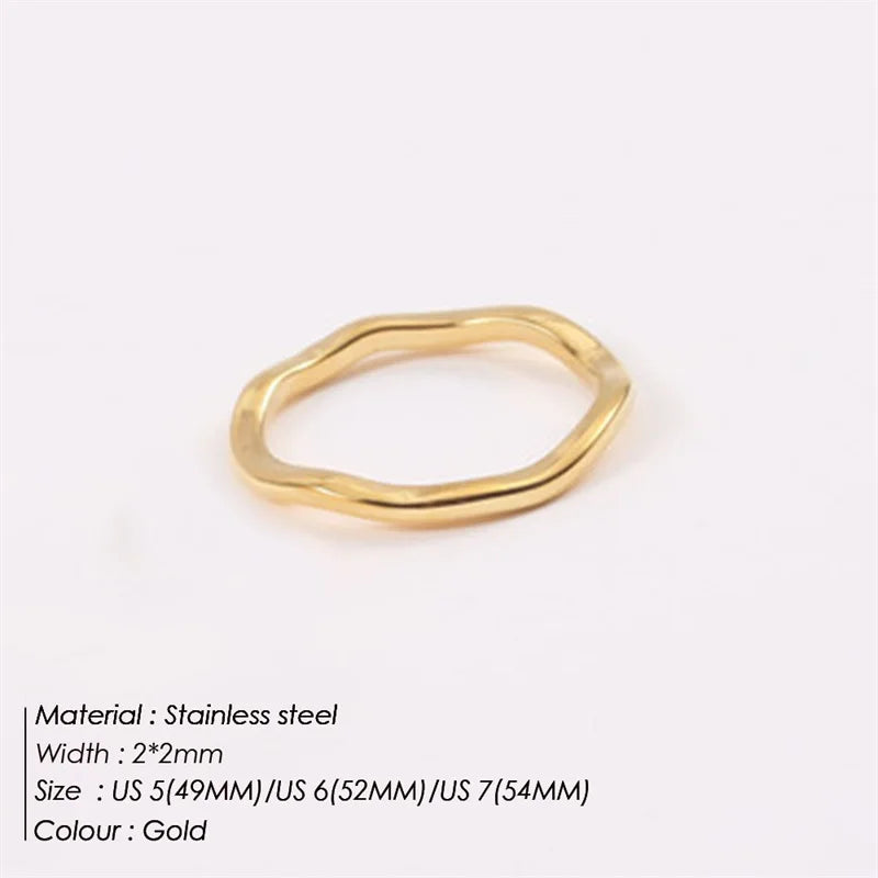 Stainless Steel Ring for Women Irregular Wave Rings Trendy Simple Geometric Handmade Couple Jewelry Wholesale Dropshipping