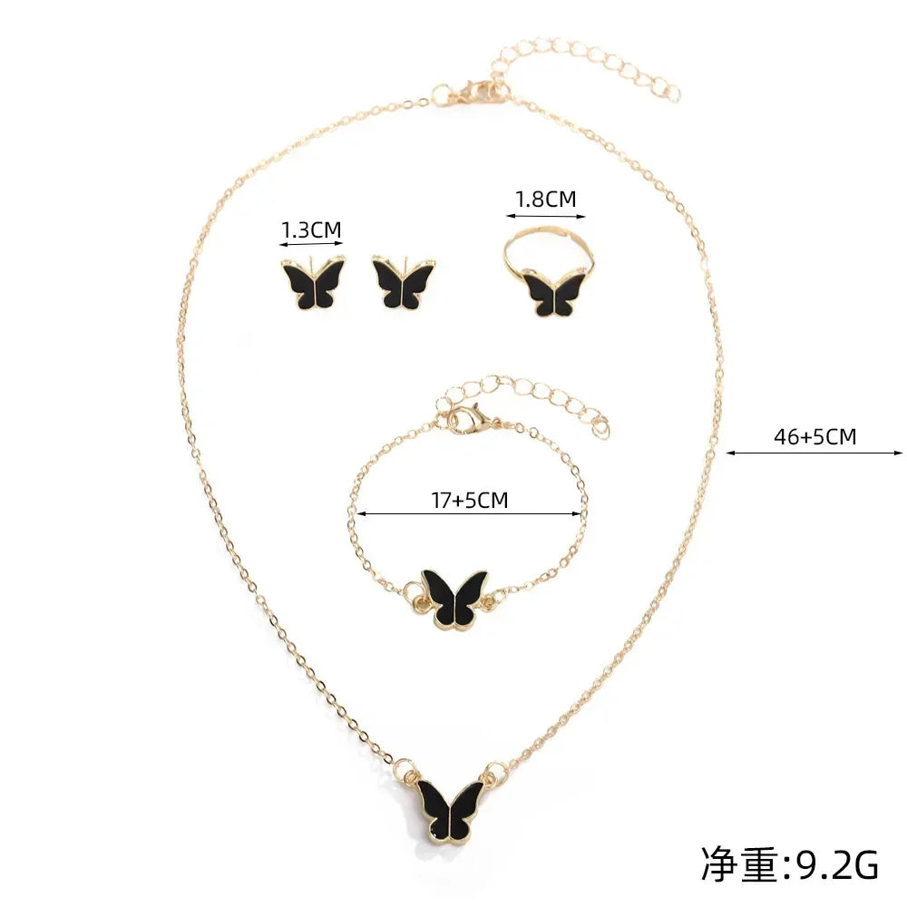 4 Styles Enamel Colorful Butterfly Pendant Necklace for Women Girls Wedding Party Jewelry Set Chain Bracelet Stud Earrings Ring