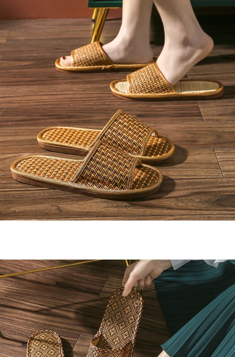 women and men Slippers non-slip home rattan grass indoor couple home men and women spring and summer bamboo woven sandals