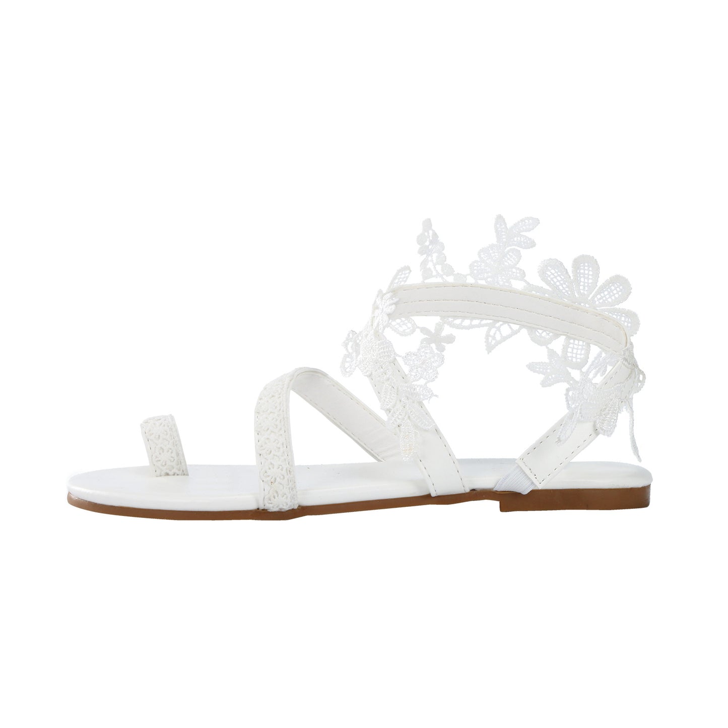 2021 Summer Women White Flat Sandals Luxury Pearls Bridal Wedding Shoes Lace Flowers Ankle Strap Beach Sandals Roman Slippers