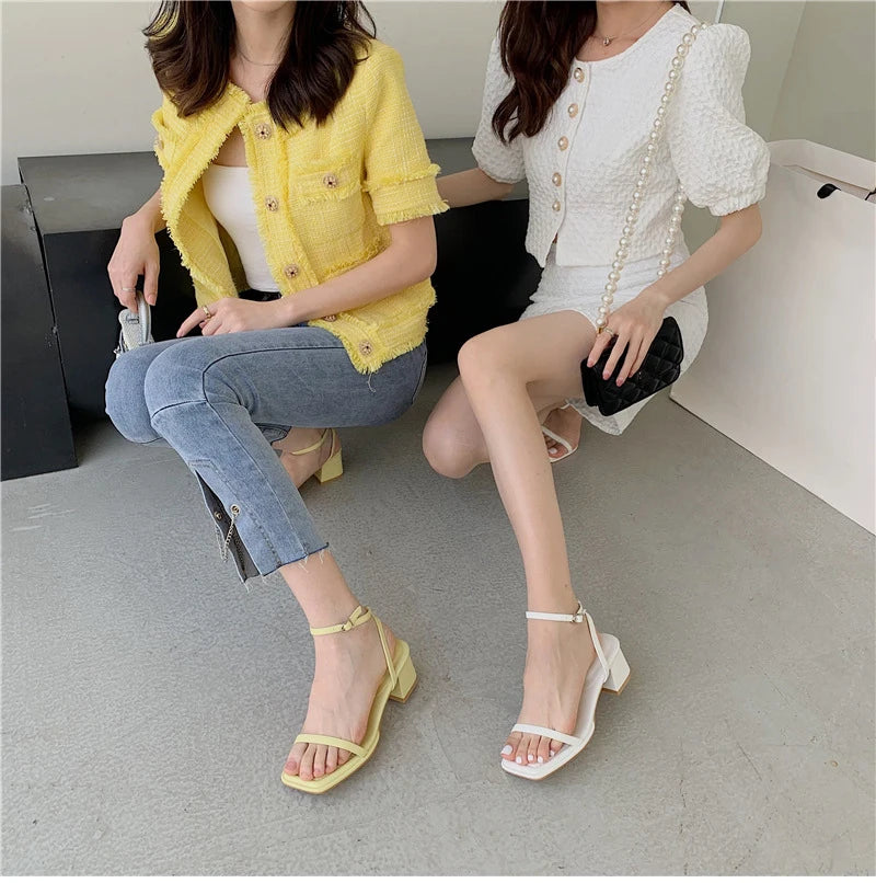 Fashion Design Sandals Women Thick Heel Casual Ladies Open Toe Shoes Sexy Party Sandal Ankle Strap 2025 Summer Mujer