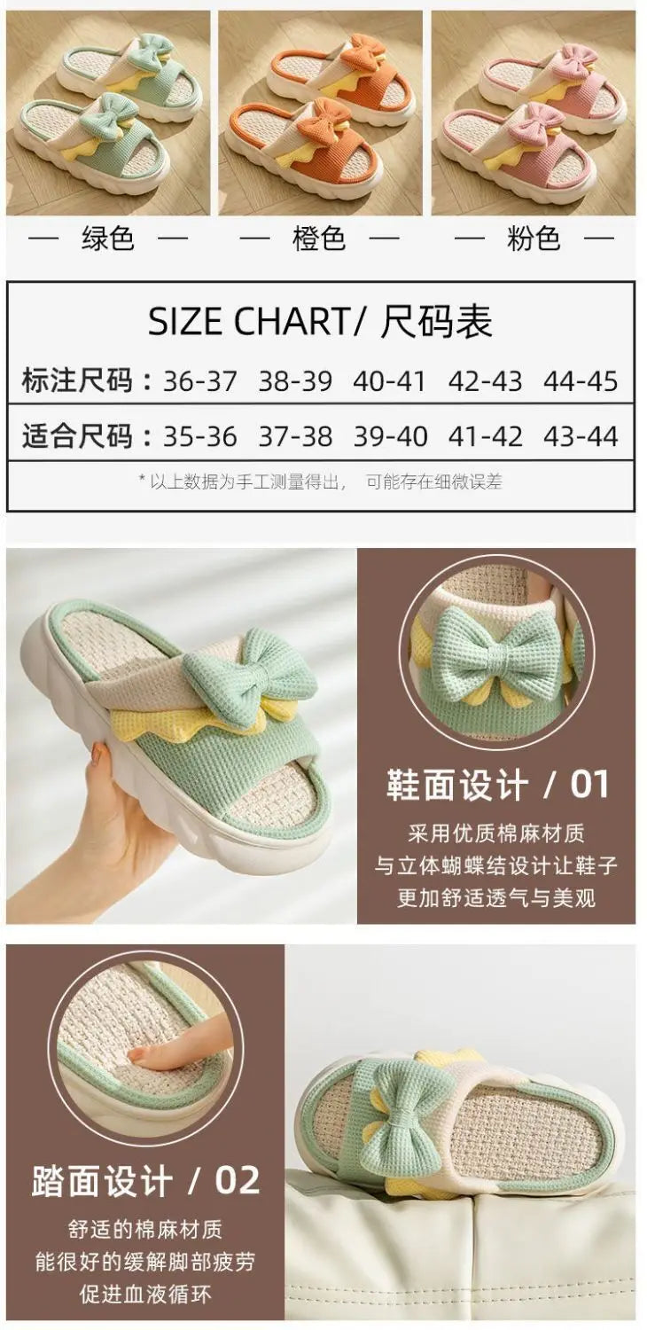 Women Thick Platform Linen Slippers Home Anti-slip Indoor Slipper Summer Beach Sandals Soft EVA Flat Shoes Cute Cartoon Slides