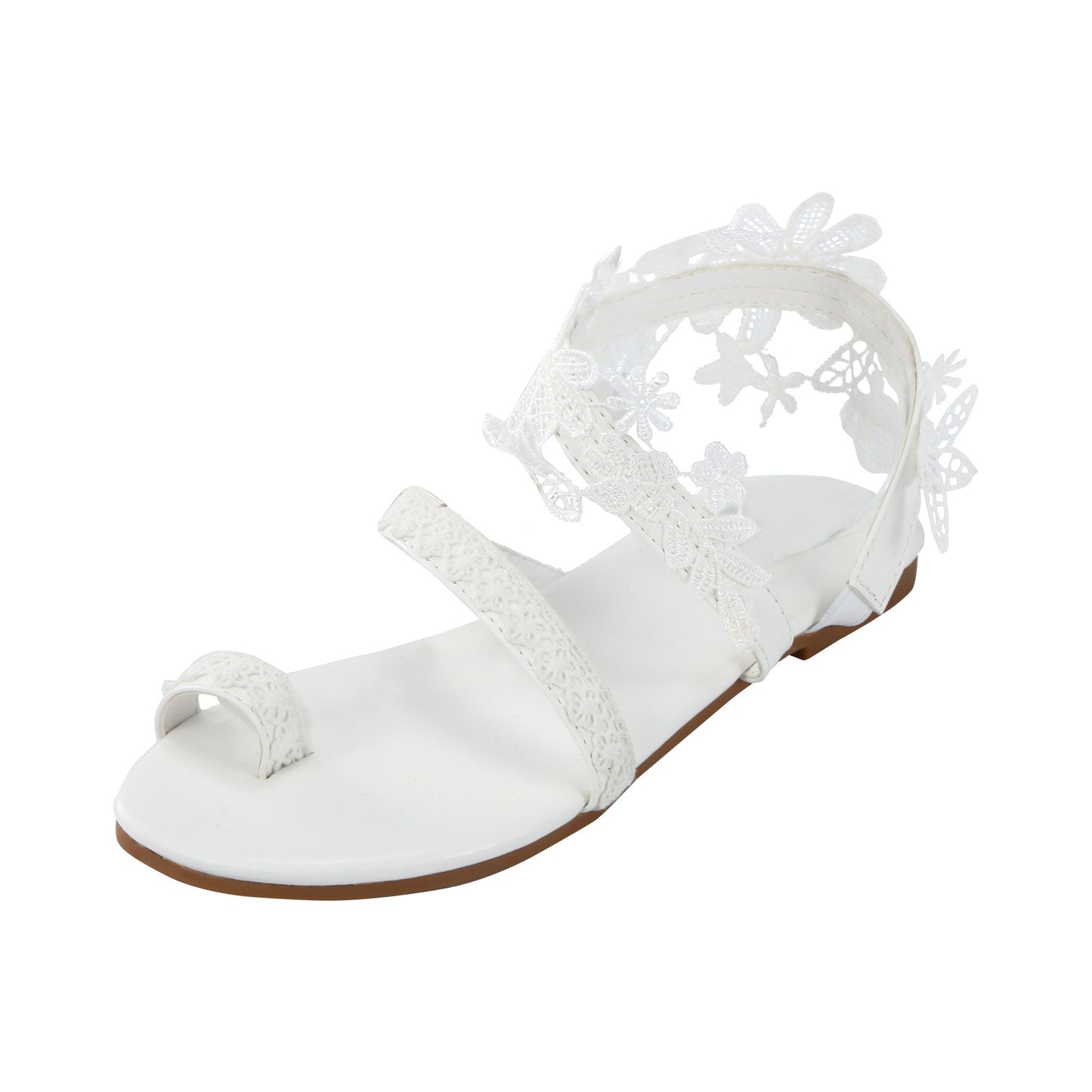 2021 Summer Women White Flat Sandals Luxury Pearls Bridal Wedding Shoes Lace Flowers Ankle Strap Beach Sandals Roman Slippers