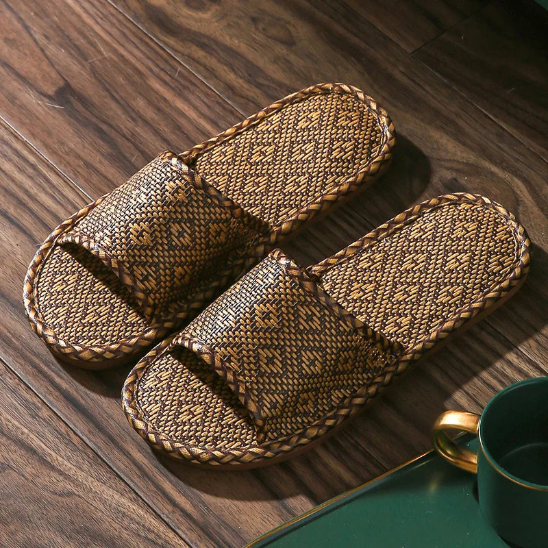 women and men Slippers non-slip home rattan grass indoor couple home men and women spring and summer bamboo woven sandals