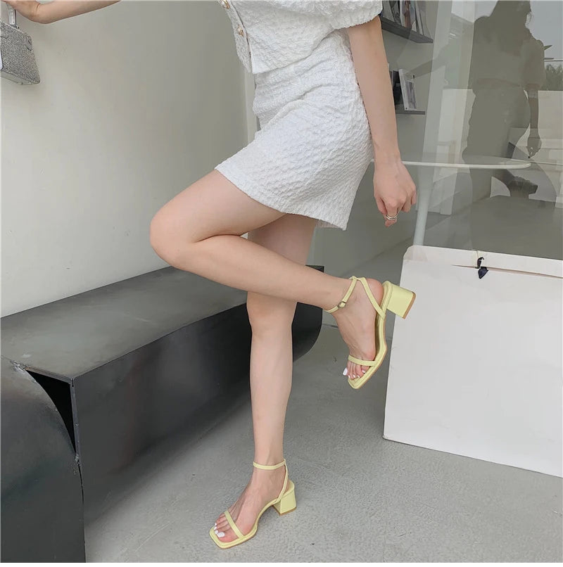 Fashion Design Sandals Women Thick Heel Casual Ladies Open Toe Shoes Sexy Party Sandal Ankle Strap 2025 Summer Mujer