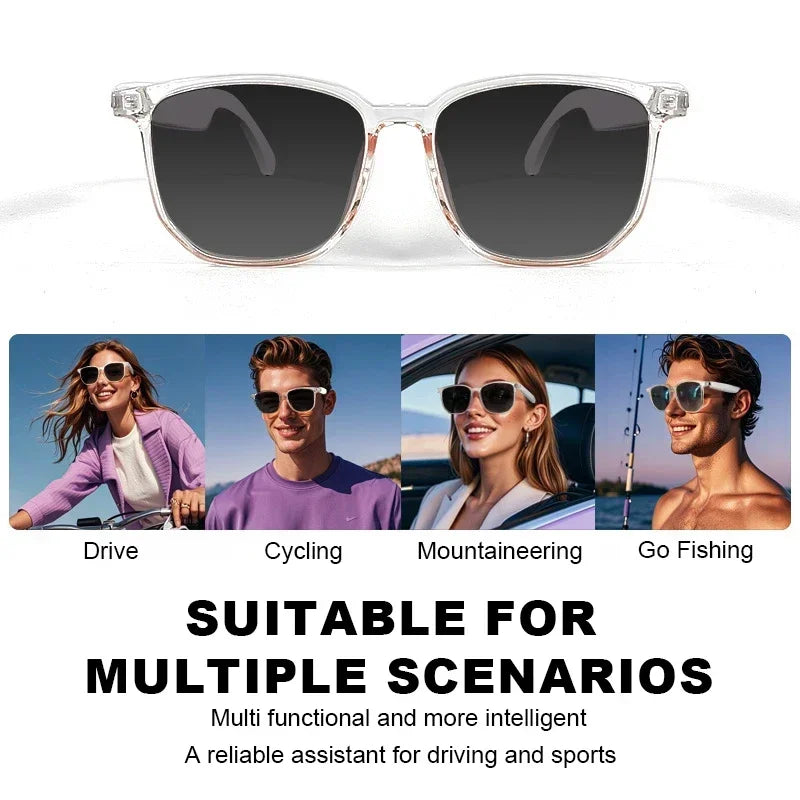 Smart Glasses Men BT Sunglasses Earphone Outdoor Sports UV400 Polarized Anti Blue Light Lens for Cycling Driving Music Talking