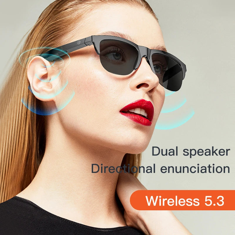 Smart Glasses Wireless Bluetooth Sunglasses Built-in Microphone Speakers Touch & Voice Assistant Compatible Glass for Men Women