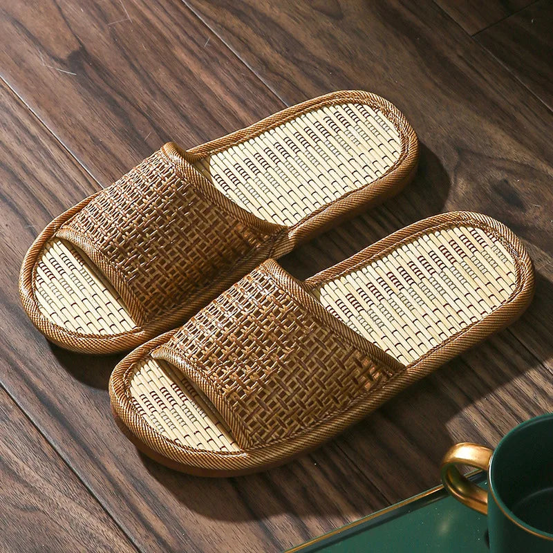 women and men Slippers non-slip home rattan grass indoor couple home men and women spring and summer bamboo woven sandals