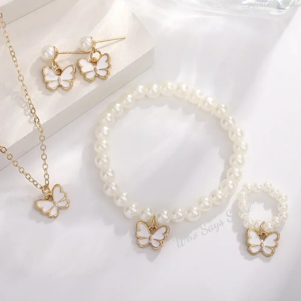 Butterfly Jewelry Sets Crystal Acrylic Romantic Bracelet Ring Necklace Earring Set for Women Wedding Dinner Dress Accessories