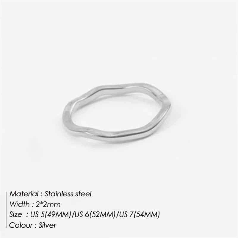 Stainless Steel Ring for Women Irregular Wave Rings Trendy Simple Geometric Handmade Couple Jewelry Wholesale Dropshipping