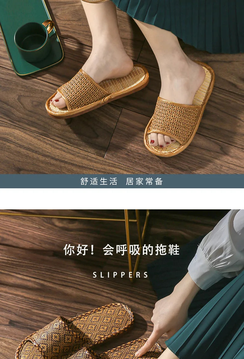 women and men Slippers non-slip home rattan grass indoor couple home men and women spring and summer bamboo woven sandals